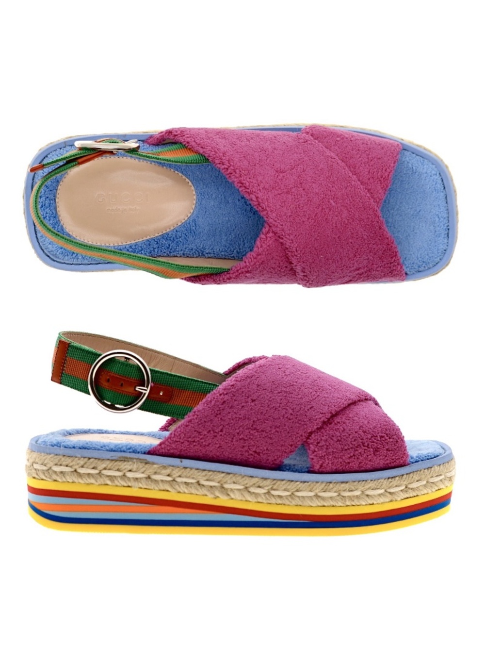 Gucci Terry Platform Sandals Multicolor Size 37.5 New